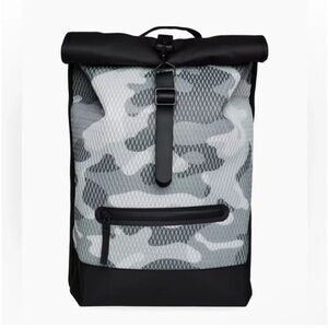 NWT RAINS Rolltop Rucksack Waterproof Backpack Black Camo